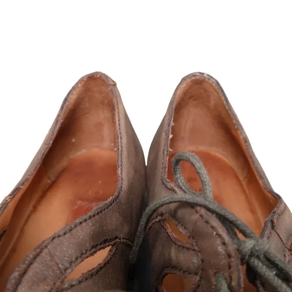 Gentle Souls Shoes Womens 8 Wedge Sandal Lace Up Comfort Classic Leather Brown